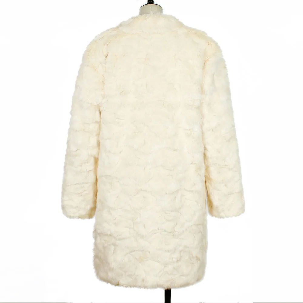 Long Faux Fur Outerwear Women Fashion New Warm Lapel High Quality Women's Loose Winter Coat Beige Outwear Jacket Coats 3XL