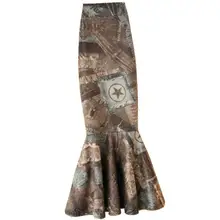 Замшевая юбка русалки, Женская юбка с высокой талией, Осень-зима, с разрезом, с принтом, юбка-труба размера плюс 4XL