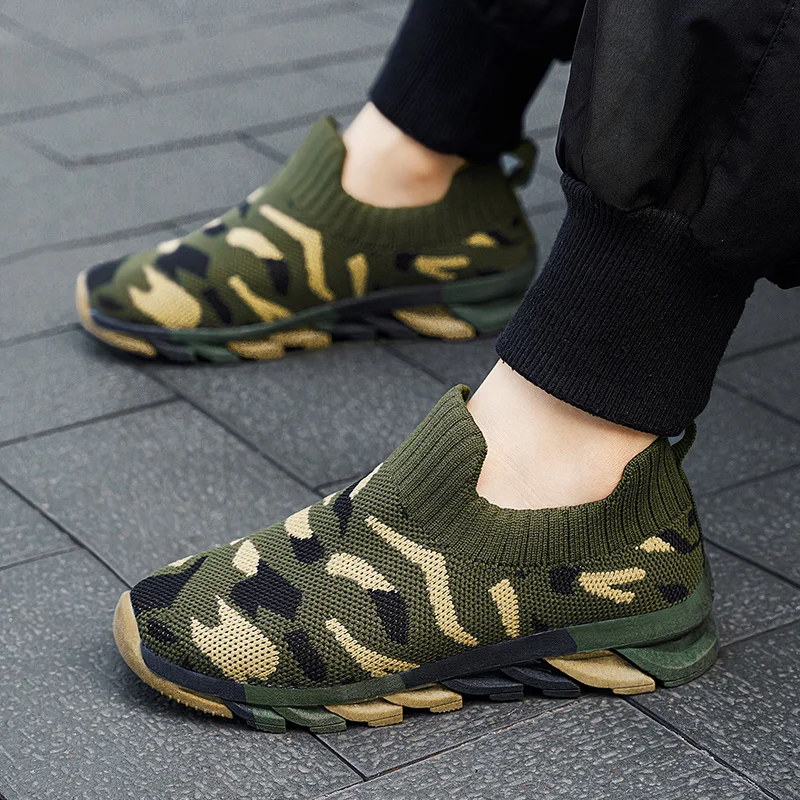 Boys Children Sneakers Breathable Knitted Camouflage Socks Casual Shoes Slip-On Lightweight Outdoor Jogging Running Sports Shoes