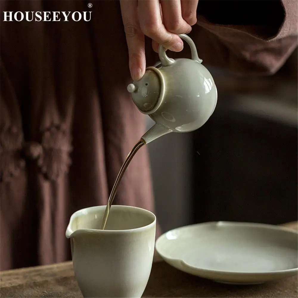 Grass ash Kung Fu teapot tea set Single pot green series handmade high temperature | Дом и сад