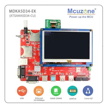 

ATSAMA5D34 MDKA5D34-EK development kit, 536MHz Cortex-A5 CPU, 256MB DDR2, 256MB NAND,HS USB, ISI(OV2640), GMAC Ethernet, 4xUART