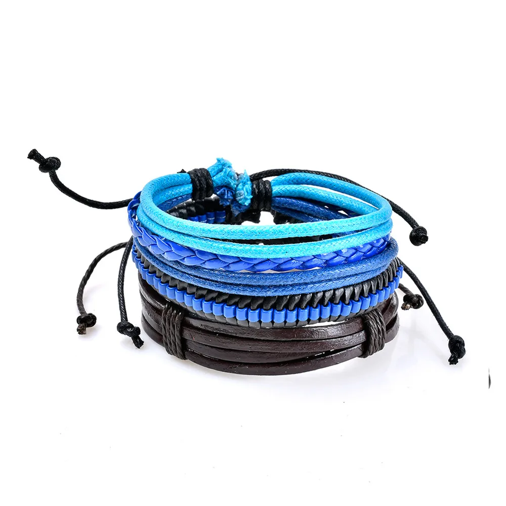 Модный хит продаж мужской и Женский PU плетеный многослойный браслет ручной