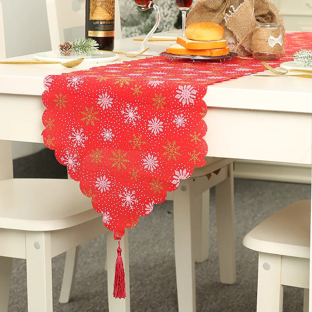 Christmas Decoration Linen Printed Table Flag Table Runner Printed Tassel Tablecloth Placemat Hotel Home Festival Decoration FB