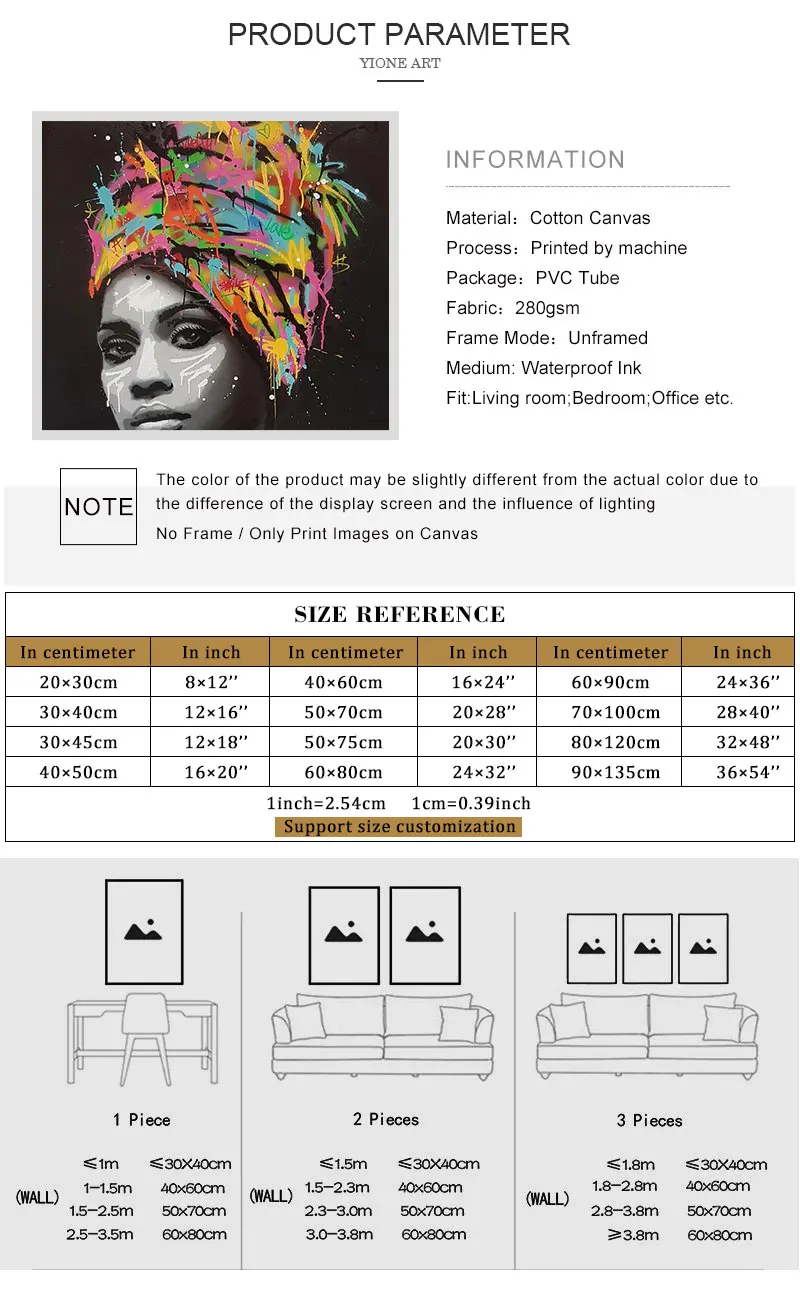 Abstract Black Colorful Graffiti African Woman Canvas Posters and Prints Custom Art Figure Picture Wall Painting for Living Room