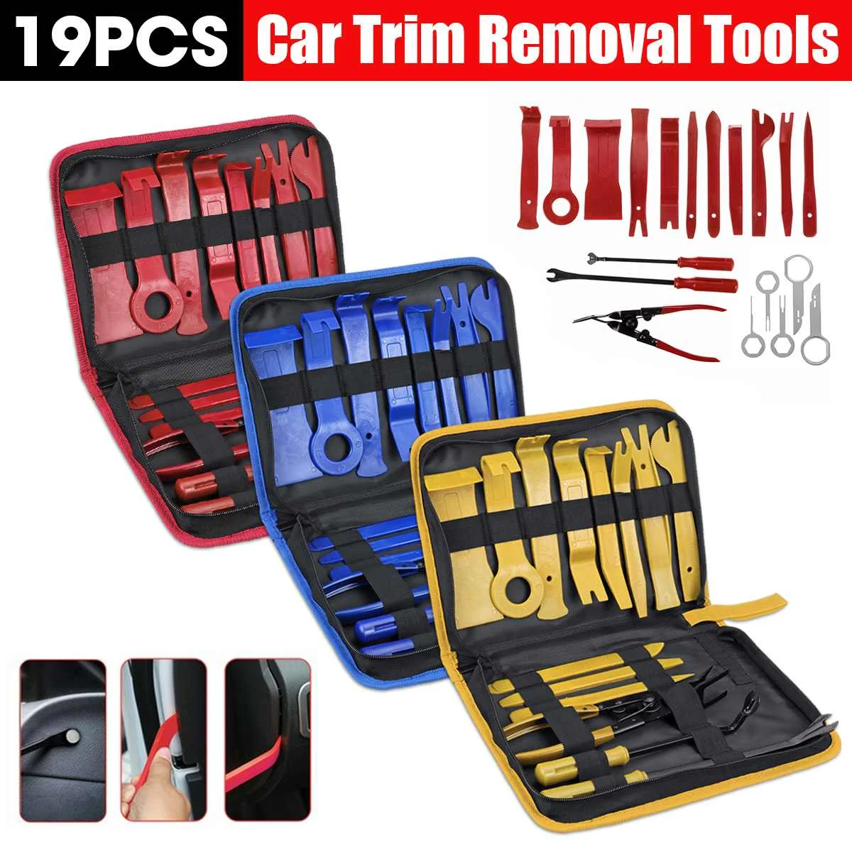 

19pcs Car Disassembly Tools DVD Stereo Refit Kit Interior Trim Panel Dashboard Installation Removal Repair Tools Red/Blue/Yellow