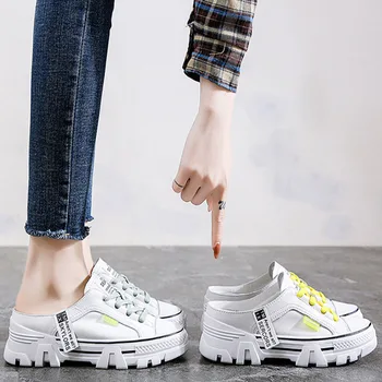 

Woman Canvas Slippers Women Lace Up Slingbacks Shoes Ladies Platform Thick Bottom Female Comfortable Women's Non-slip Footwear