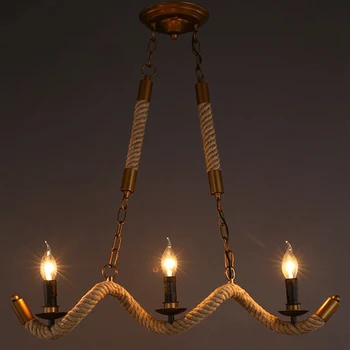 

3 Heads Loft Retro Rope Pendant Light Creative Romantic Wave Designer Pub Bar Dining Room Hanging Lights Free Shipping