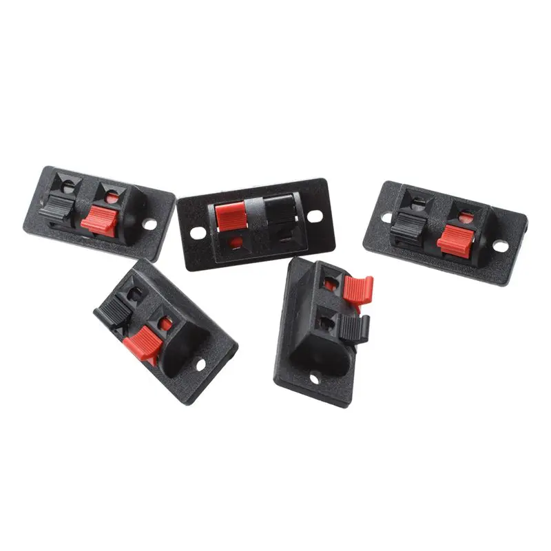 

5 Pcs Red Black Single Row 2 Positions Push in Jack Speaker Terminal