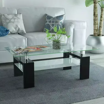 

vidaXL High-Gloss Coffee Table with Lower Shelf 110x60x40 cm Black
