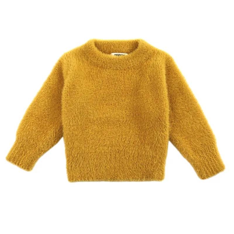 Осенне-зимний свитер из искусственного меха куницы для маленьких мальчиков и девочек, повседневный однотонный теплый удобный свитер - Цвет: Цвет: желтый