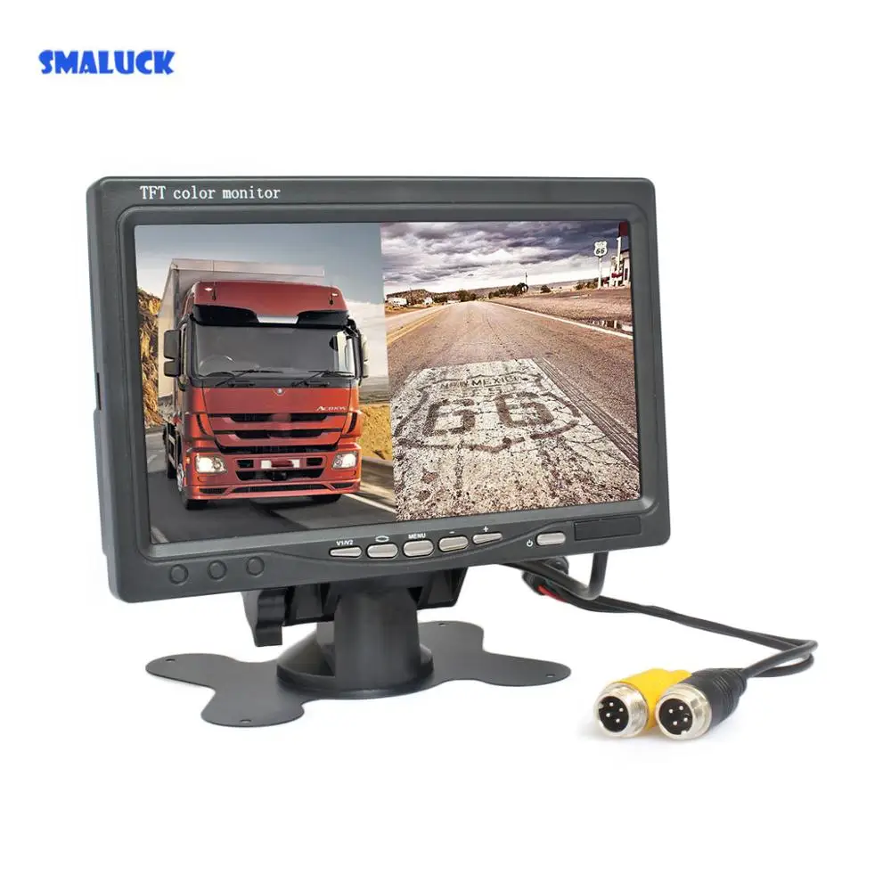 

SMALUCK 7" TFT LCD Color Rear View Monitor Car Monitor with 2 x 4PIN Video Input Diaplay Two Cameras Image