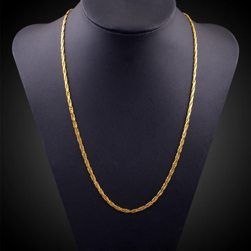 

High Quality Copper Plated Gold Chain Necklace Punk Boy Male Female Collar Jewelry Gift 24" for Mens And Women