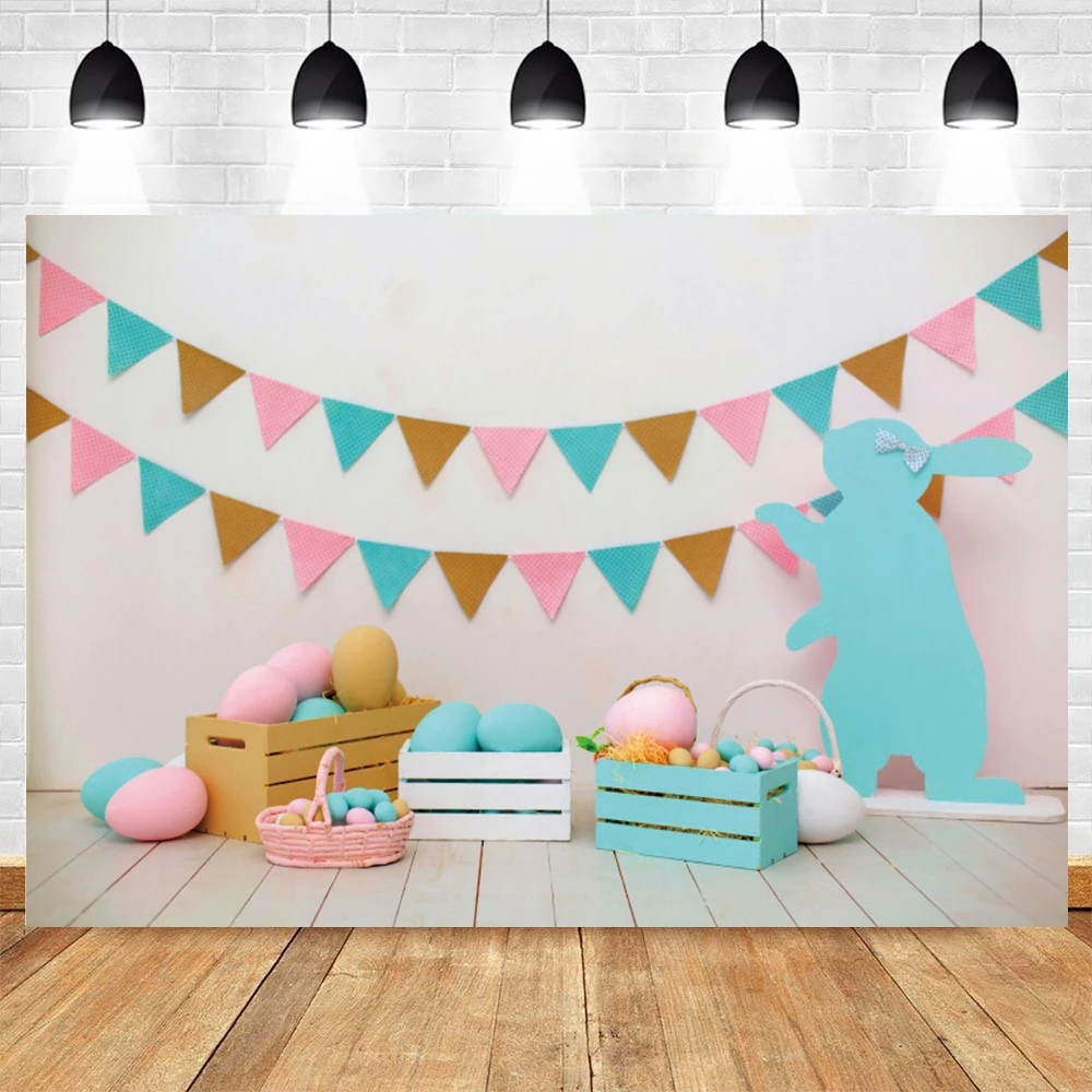 

Happy Easter Party Baby Portrait Photography Background Spring Rabbit Eggs Carrot Wooden Floor Photocall Backdrop Studio Shoot