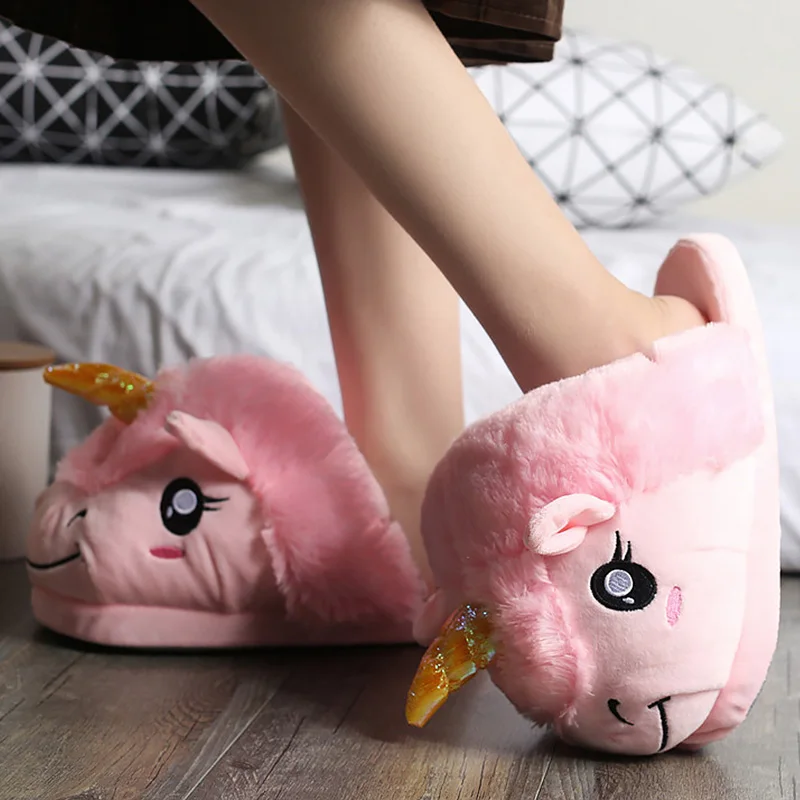 Zapatillas de casa de piel para mujer, pantuflas clásicas de unicornio, para invierno, 2020