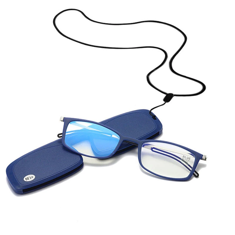 

Mini Anti-Blue Light Reading Glasses Rectangular Shape Ultra-Light With Key Chain Case for Your Daily Carry -4 Colors Glasses
