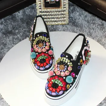 

Colored Rhinestones Platform Sneakers Women Slip On Casual Shoes Woman Luxury Bling Crystals Sneaker Female Vulcanized Shoes