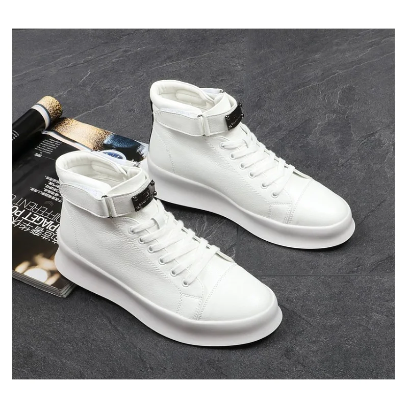 Metal Top High Leather Boots Men Thick Platform Red Bottom Casual Men Shoes Spring Autumn Leisure Sneakers Footwear Botas Hombre