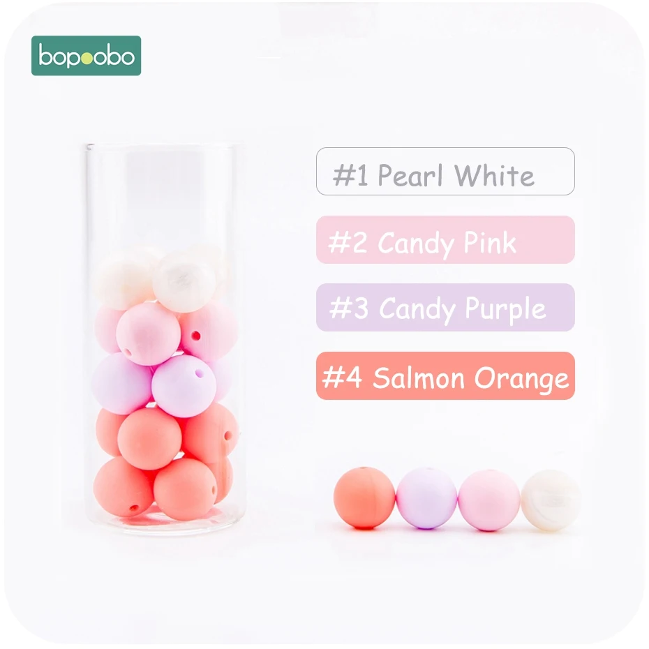 Bopoobo 100 шт, силиконовые бусины, 15 мм, сделай сам, Стартовые наборы, укрепляющие зубные тренировки, силиконовые бусины, Детские аксессуары, нетоксичные - Цвет: Pink Pearl Series