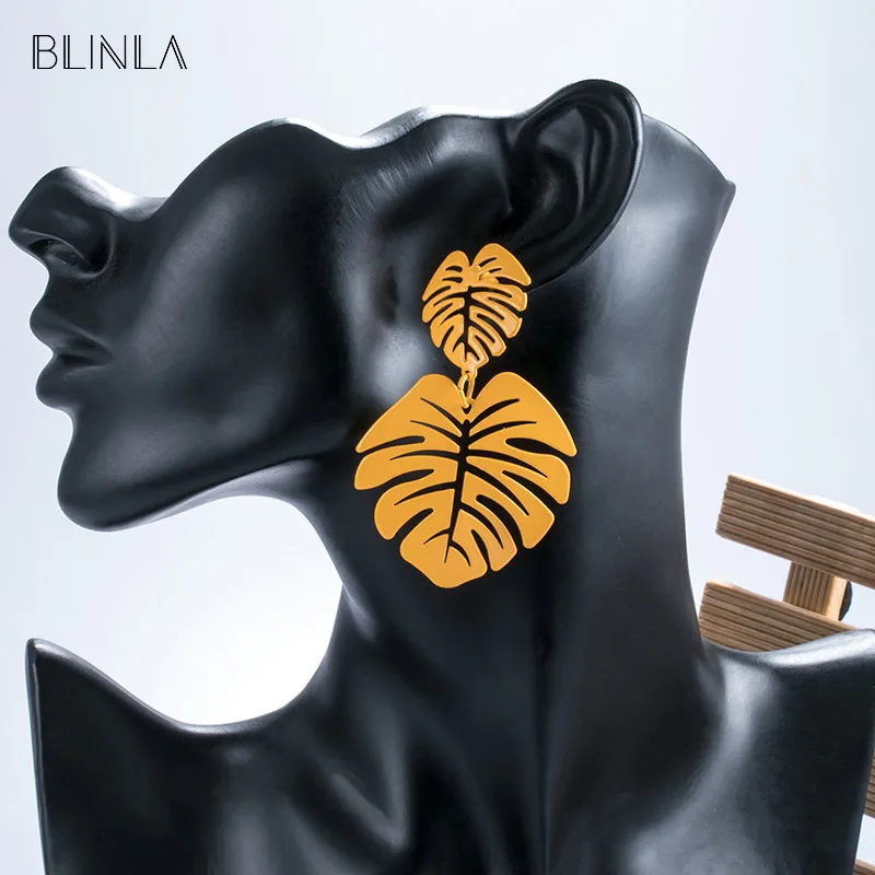 BLINLA 2019 Fashion Vintage Statement Gold Big Drop Earrings for Women Tropical Beach Leaf Metal Dangle Hanging Earring Jewelry | Украшения