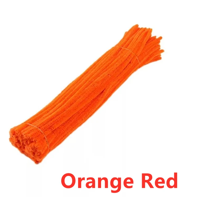 100pcs 30cm Chenille Stems Pipe Cleaners Kids Plush Educational Toy Colorful Pipe Cleaner Toys Handmade DIY Craft Supplies Orange Red 100Pcs