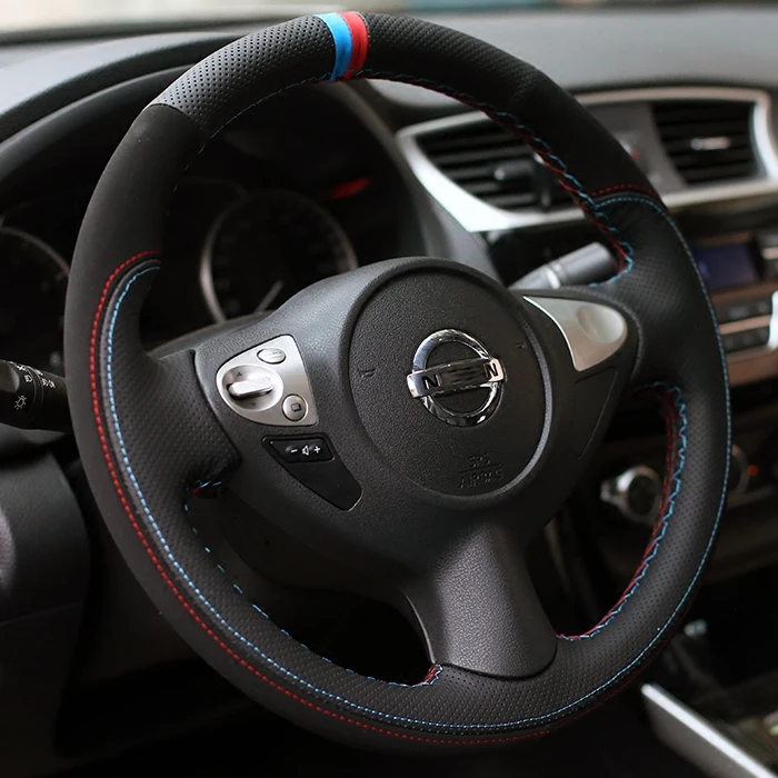 

For Nissan New Bluebird Sylphy DIY Carbon Fiber Leather Steering Wheel Cover Car Wheel Cover