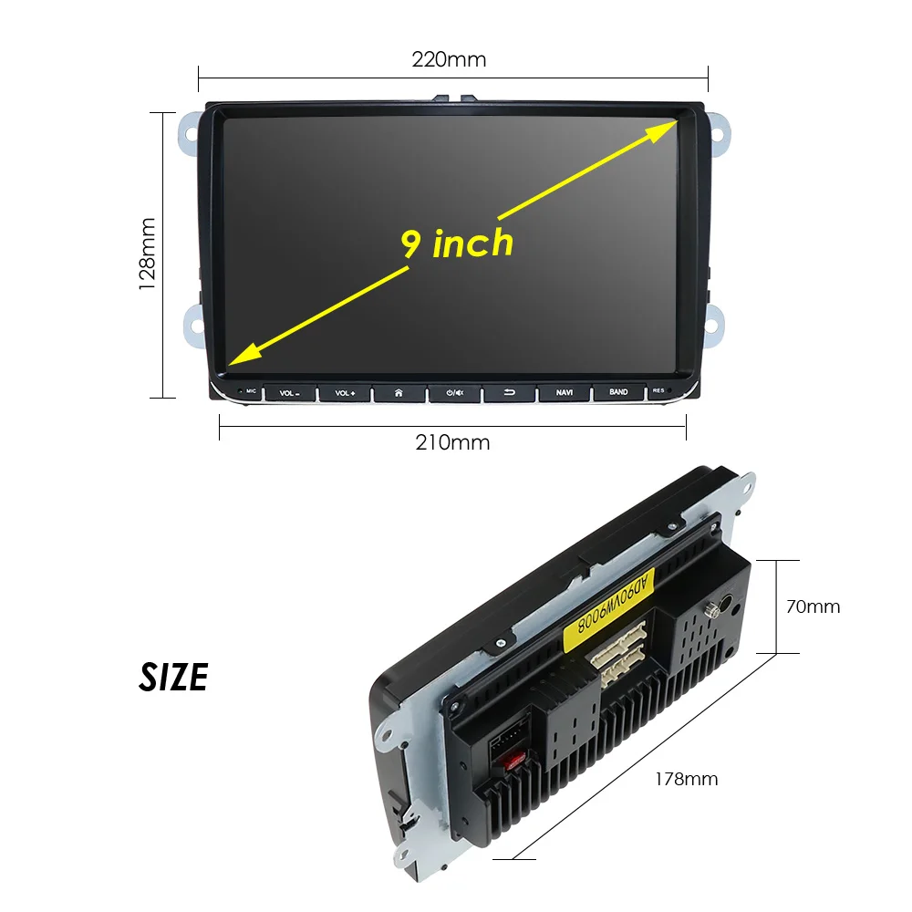 Android 9.0 Double 2 Din 2G RAM 32G ROM Car NON DVD Player Multimedia Player for VW POLP GOLF PASSA