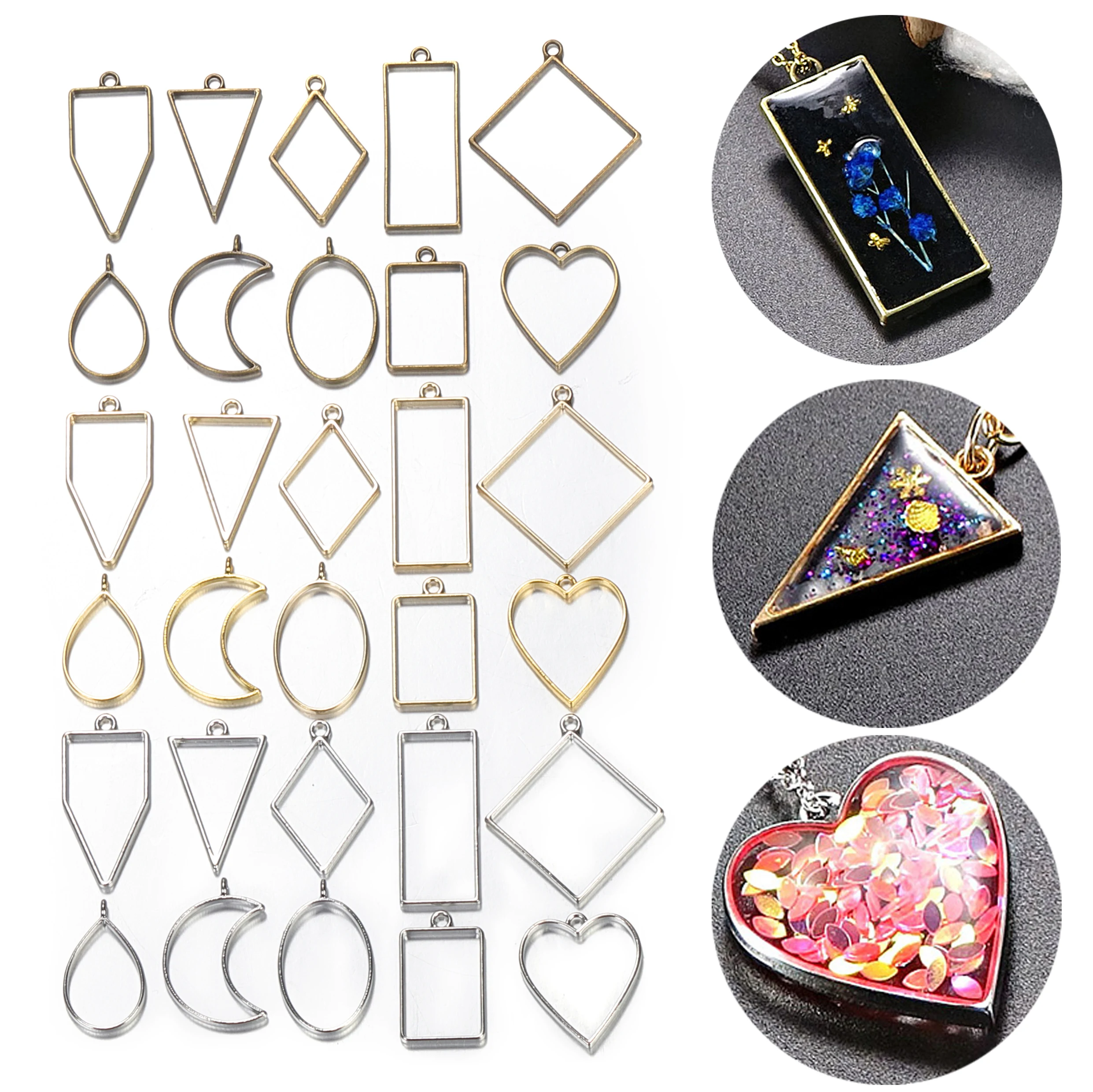 10pcs Metal Geometric Frame UV Epoxy Resin Mold Tools for Jewelry Making Heart Oval Round Pendant Charms Accessories Crafts DIY 1pcs cat key chain silicone molds epoxy resin craft jewelry making mini heart moon star mold resin diy charms keychain tools