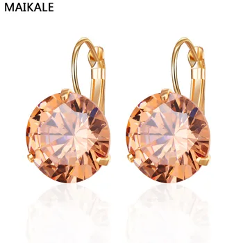 

MAIKALE 14MM Korean Earrings Simple AAA Cubic Zirconia Fashion Jewelry Copper Plated Gold Temperament Stud Earring For Women