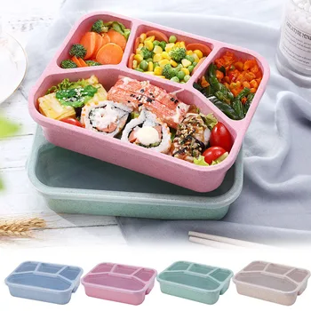 

Wheat Straw Lunch Box Portable Four Grid Picnic Food Bento Box For Microwave L5 #4