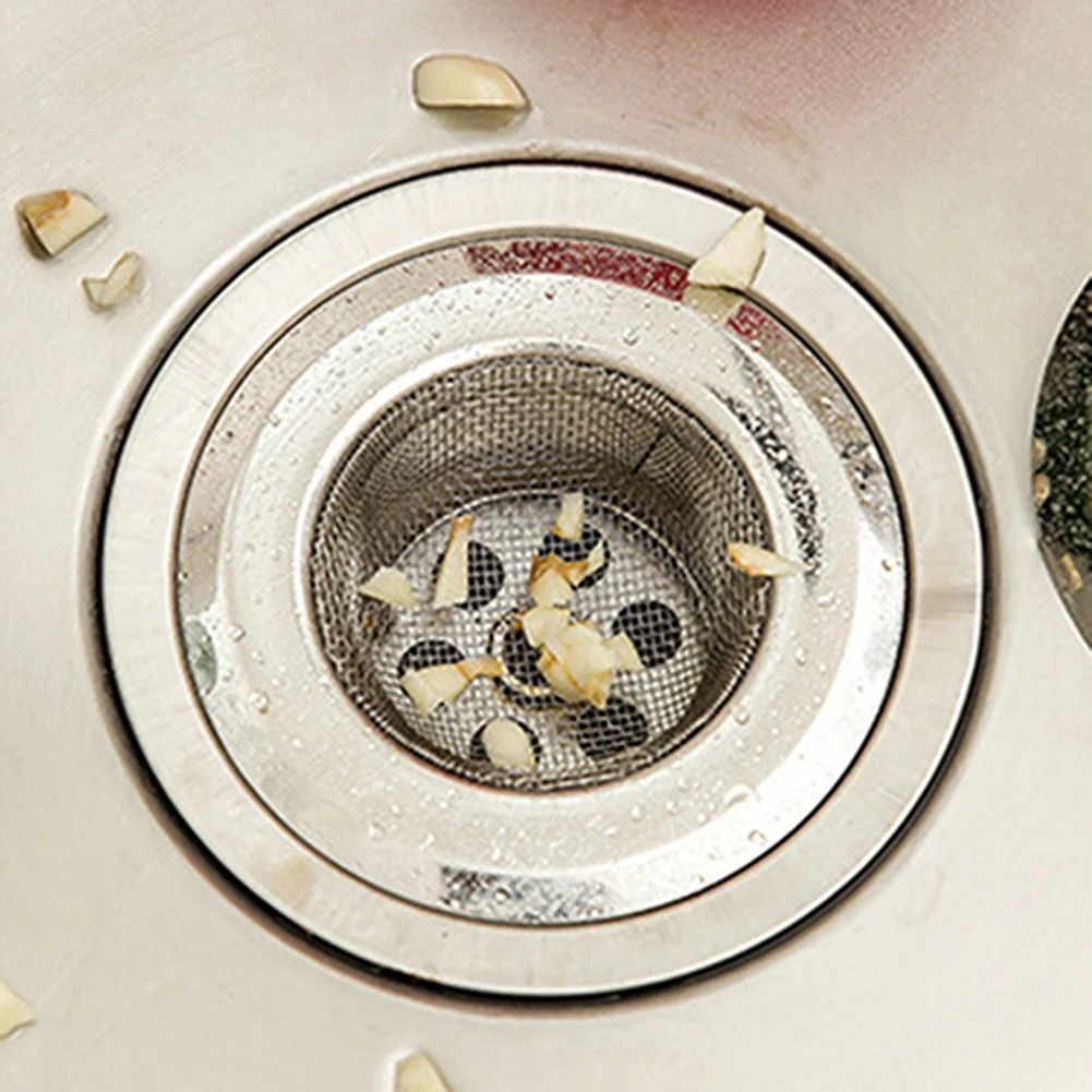 Stainless Steel Mesh Sink Strainer Trap Bath Hair Drain Hole Metal Flume Filter