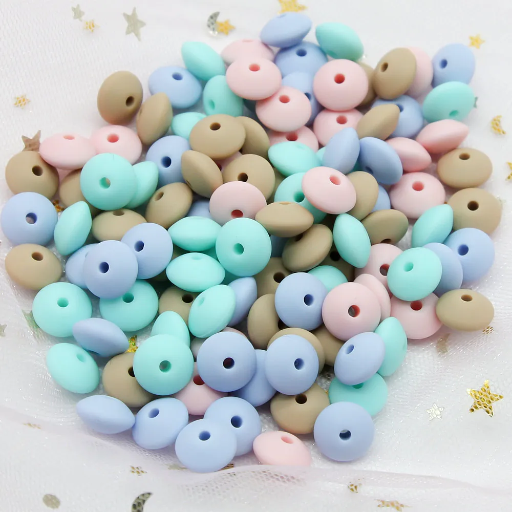 Cute-Idea 20Pcs Silicone Lentil Beads 12MM Baby Abacus Teething Beads BPA Free Newborn Baby Rodent Pacifier Chain Toy Baby goods
