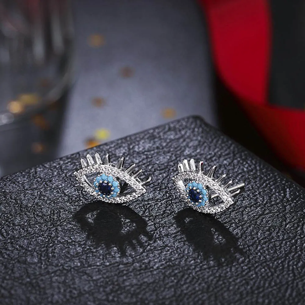 Silver EVIL EYE Micro Pave Zircon гвоздики золотые, розовые серьги серебристого цвета медь турецкий глаз серьги ювелирные подарки для женщин дамы LE180 - Окраска металла: Silver