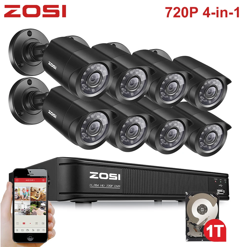 ZOSI 8CH 1080N HD видео системы безопасности CCTV DVR 1 ТБ жесткий диск + 8 Indoor/Outdoor 1.0MP Всепогодный видеонаблюдения камера