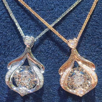 

18K White Gold Au750 Real Diamond Women Pendant Necklaces Heart Round Wedding Party Engagement Anniversary Necklaces Birthday