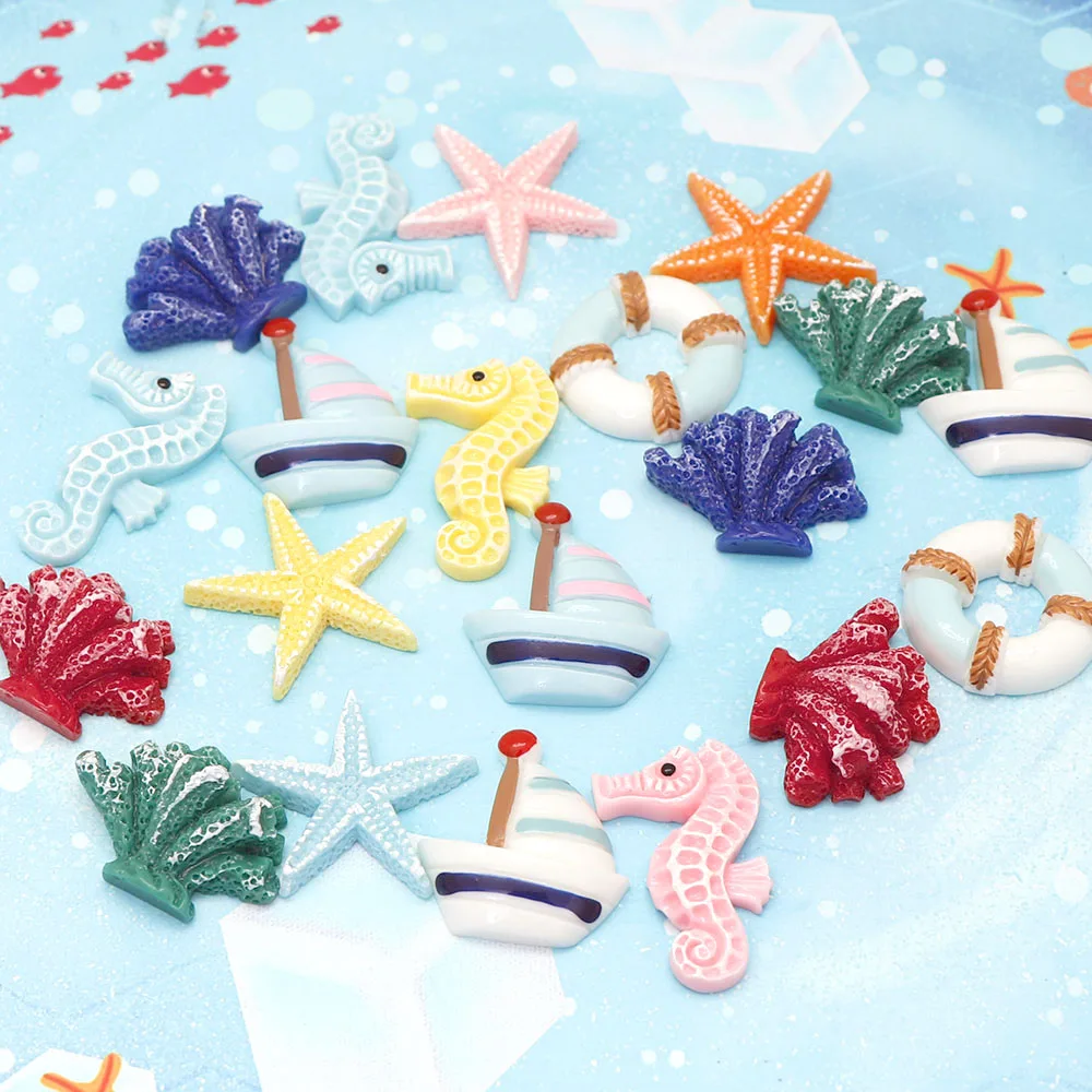 

20Pcs Kawaii Mix Resin Ocean Series Flatback Cabochon Cute Starfish Seahorse DIY Scrapbooking Embellishment Decoration Craft