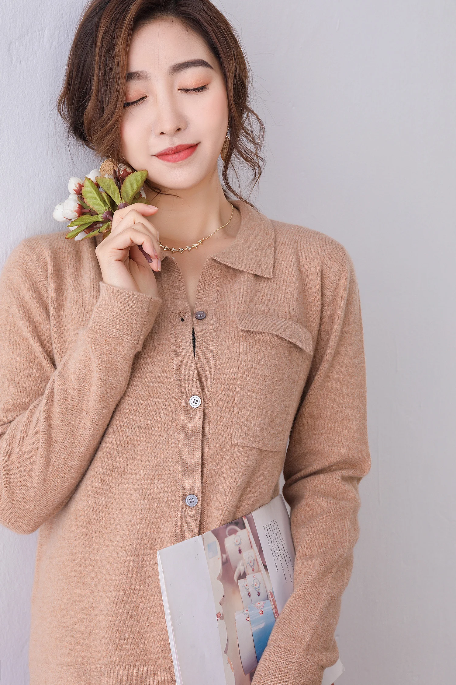 Женская вязаная кофта кардиганы из 100% шерсти Свитера с длинным рукавом и