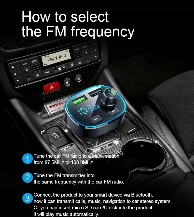 JINSERTA Bluetooth 5,0 fm-передатчик стерео автомобильный mp3-плеер аудио адаптер Быстрая зарядка 3,0 двойной USB Автомобильное зарядное устройство цифровое напряжение