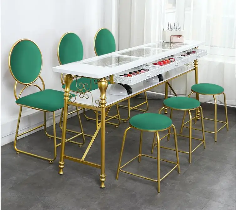 Manicure table single double net red double glass economical marble nail table and chair set