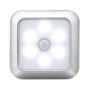 

2020 Battery Powered 6 LED Square Motion Sensor Night Lights PIR Induction Under Cabinet Light Closet Lamp for Stairs Kitchen