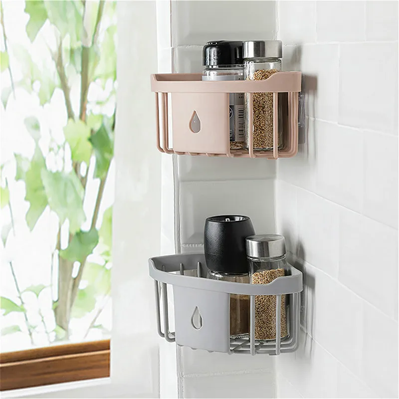

Punch-free Corner Shelves Plastic Traceless Bathroom Makeup Soap Storage Racks Seamless Wall-mounted Tripod Wash Shower Holder