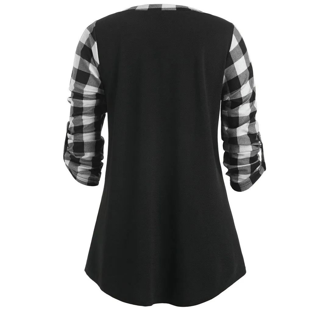 Womail, Женская Осенняя рубашка, Blusas Feminina, на пуговицах, с закатанным рукавом, в клетку, с принтом, рубашка, туника, топ, блузка, Camiseta Mujer, блуза размера плюс