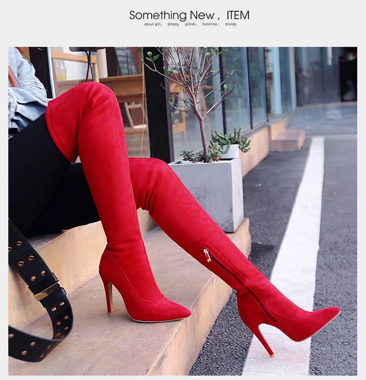 Red High Boots Female New Arrial Over-The-Knee Boots Autumn Shoes Women Pointed High-Heeled Boots Winter Thigh High Boots Ladies