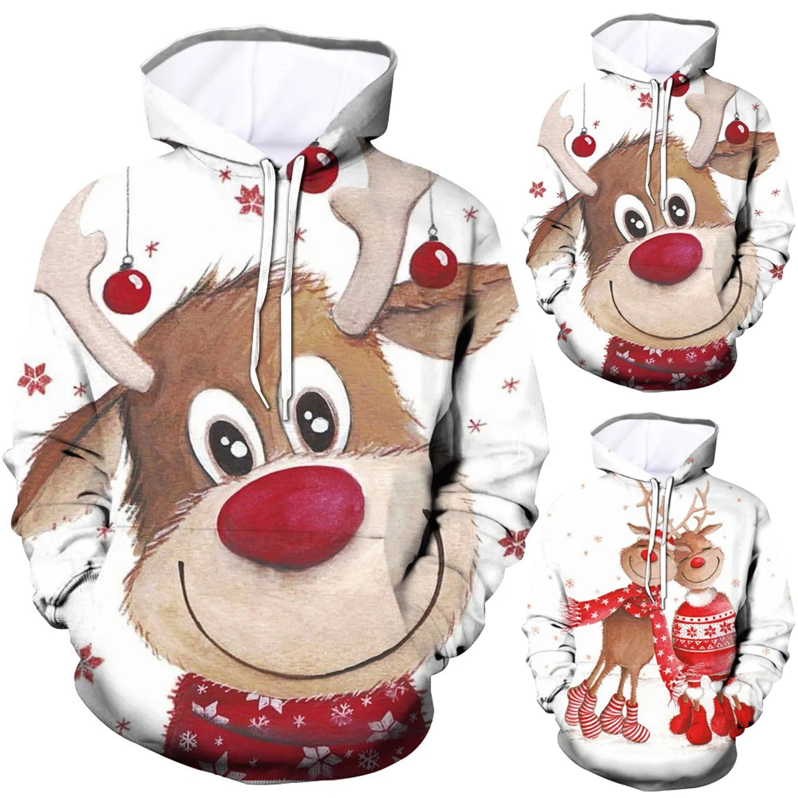 Christmas Fashion Womens Loose Cute Print Sweatshirts Hooded High Collar Pocket Long Sleeve Loose Hoodies With Fleece Top new 1
