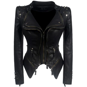 

2019 Coat New Women Winter Autumn Black Fashion Motorcycle Jacket Outerwear faux leather PU Jacket Gothic faux leather coats 6XL