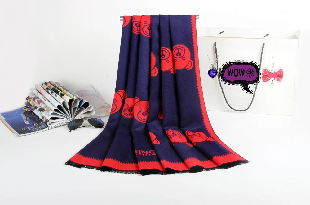 Кашемировый шарф, женский толстый теплый зимний шарф, Мультяшные двухсторонние пашмины шарфы, шаль 190*70 см, накидка, рождественские подарки