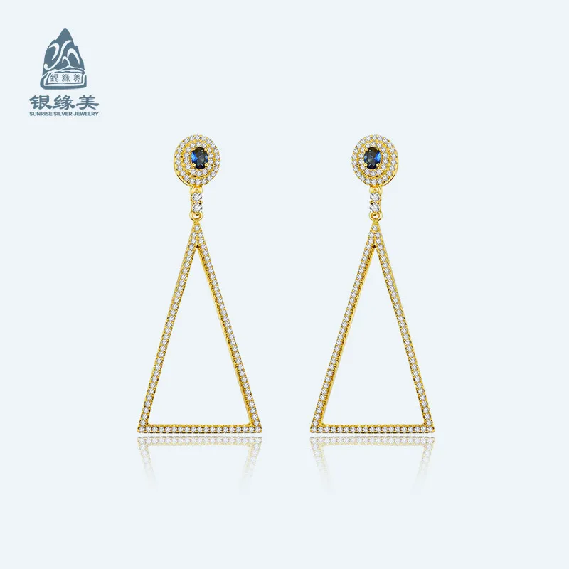 

S925 Fine Silver Elegant Triangular Long Earrings Europe And America Ear Rings Jewelry