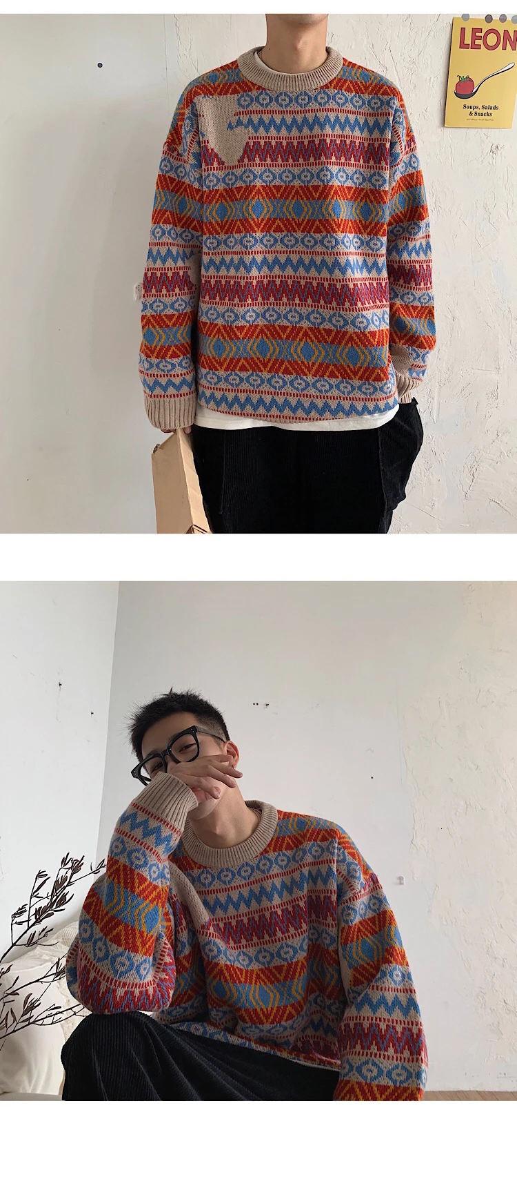 Winter Sweater Men's Warm Fashion Retro O-neck Knit Pullover Men Wild Casual Loose Knitting Sweaters Male Sweter Clothes