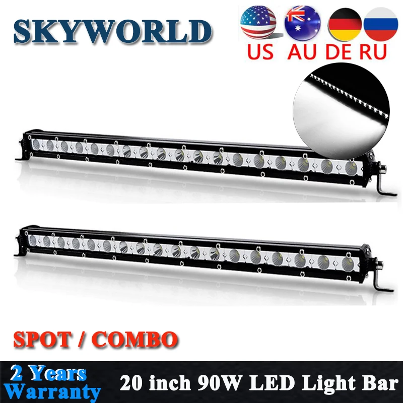 SKYWORLD 2 шт. 20 дюймов супер тонкий 90 Вт мини внедорожный светодиодный бар Однорядная Рабочая световая лампа дальнего света для 4x4 4WD грузовик внедорожник ATV UTV