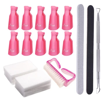 

Nail Polish Remover Tools Set 10pcs Cap Clip 1000pcs Nail Wraps Fingers Cotton Cuticle Remover Soak Off UV Gel Nail Clean Tools