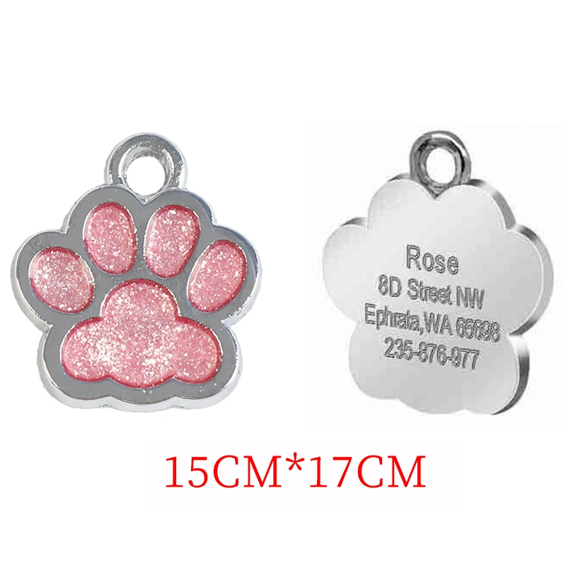 15x17mm Pink Персонализированные индивидуальные собаки ID тег гравировка металла Pet Cat имя метки ошейник аксессуары кулон табличка блеск брелок - Цвет: 15x17mm Pink
